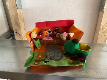 Gioco fattoria in tessuto con animali e contadino
