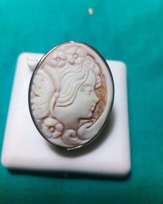 anello argento rodiato regolabile con cammeo 