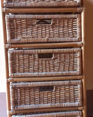 Cassettiera Rattan-Bamboo a 5 cassetti