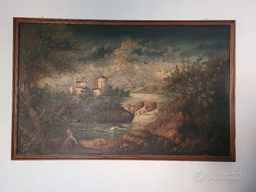 Quadro antico ragazze al fiume. Olio su tela. 
168