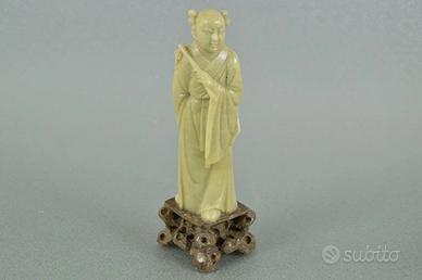 "Antica statuetta cinese in pietra saponaria - Sag