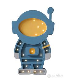 Two N Lampada Artigianale Legno Led Astronauta Blu
