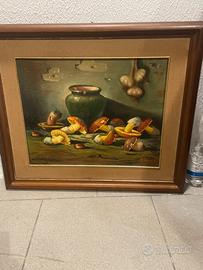 Quadro dipinto con natura morta e funghi