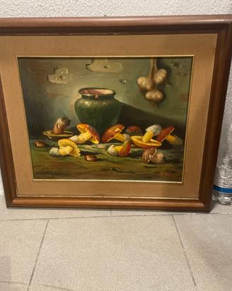 Quadro dipinto con natura morta e funghi