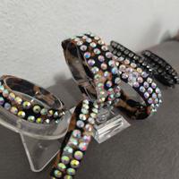 bracciali elastici tessuto leopardo con strass AB