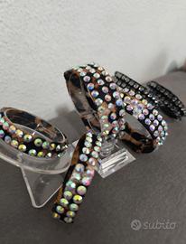 bracciali elastici tessuto leopardo con strass AB