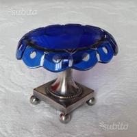 Saliera in argento e vetro blu