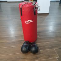 Sacco Boxe pieno, staffa da soffitto e Guantoni 