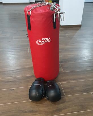 Sacco Boxe pieno, staffa da soffitto e Guantoni 