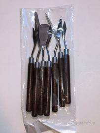 7 spatole per pittura lama in acciaio manici in le