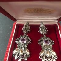 Orecchini argento 925 gemme "Ametista e Marcasite"
