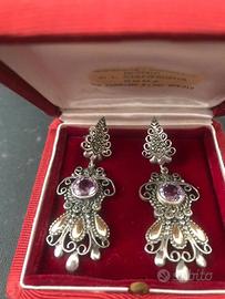 Orecchini argento 925 gemme "Ametista e Marcasite"