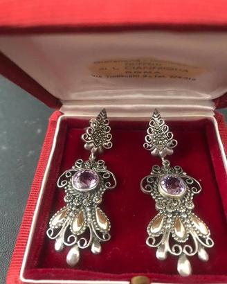 Orecchini argento 925 gemme "Ametista e Marcasite"