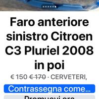 Faro citroën C3 pluriel anteriore sx 2008 in poi