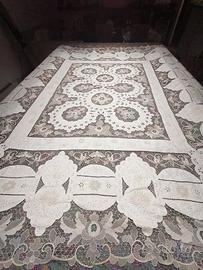 copriletto lino reticella burano e vari ricami 