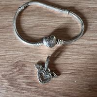 Pandora argento bracciale e charm cuore con ali