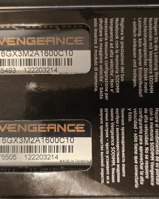 RAM SO‑DIMM 16GB 2×8GB DDR3‑1600 CORSAIR VENGEANCE
