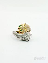 Anello oro 18 kt diamanti ct. 1.20 smeraldi rubini