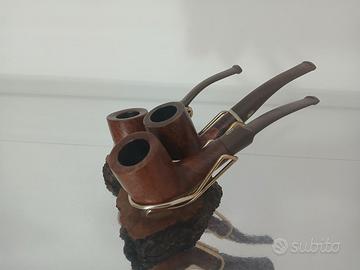 Set 3 Pipe Rossi in Radica con Poggiapipe Artigian