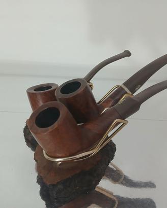 Set 3 Pipe Rossi in Radica con Poggiapipe Artigian
