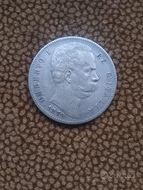 Argento 5 lire 1879 Moneta Regno d'Italia 