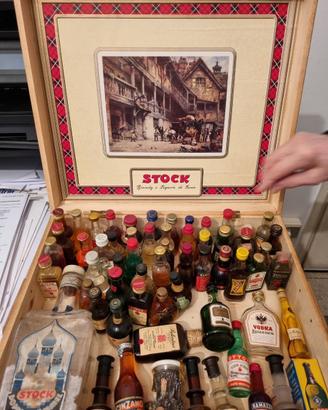 Cassetta in legno della stock con bottiglie di liq
