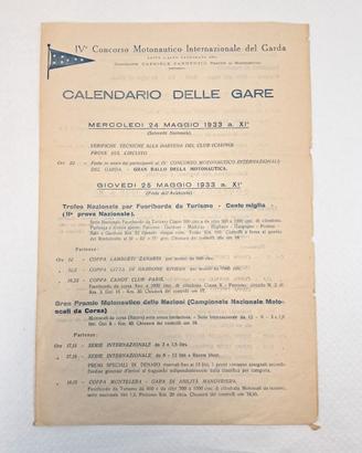 Raro Calendario gare Concorso Motonautico Garda