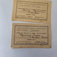 lotto 2 tessere azione cattolica 1937 - 1938