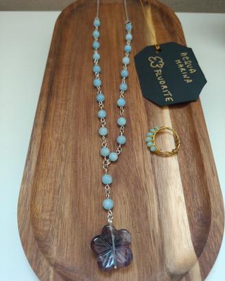 collana catena acquamarina e fiore fluirute