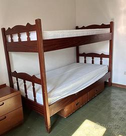 LETTO A CASTELLO IN LEGNO MASSICCIO ANNI '60