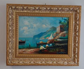 Quadro marina e pescatori dipinto a mano, antico