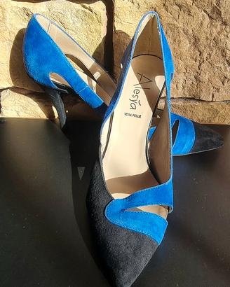 Blu Zaffiro- nuove scarpe Alesya in vera pelle 40
