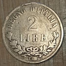 #2096 – Una Moneta 2 Lire VALORE, Argento Regno It