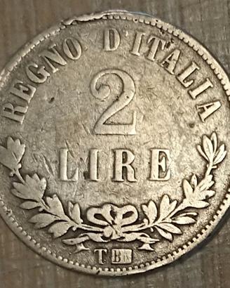 #2096 – Una Moneta 2 Lire VALORE, Argento Regno It