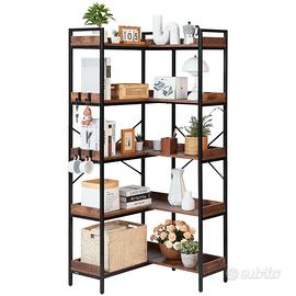 Libreria Angolare a 5 Ripiani Scaffale ad Angolo