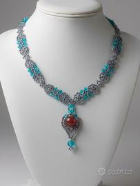 Collana Handmade retrò d'epoca ciondolo corniola