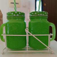 Set 2 Barattoli Mason Jar con Cannuccia & Stand