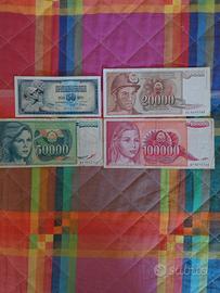 Lotto di 4 vecchie banconote Jugoslavia