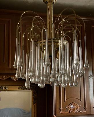 Lampadario vintage ottone gocce cristallo