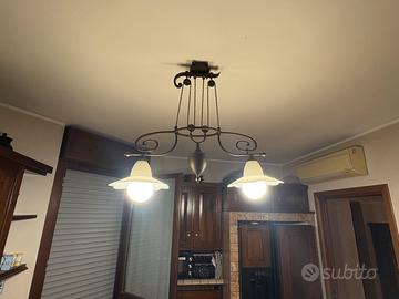 Lampadario a carrucola in rame e vetro Murano