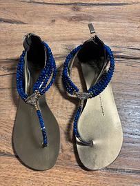 Infradito sandali oro e blu Giuseppe Zanotti 36,5