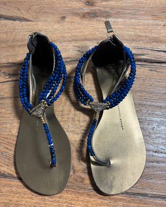 Infradito sandali oro e blu Giuseppe Zanotti 36,5