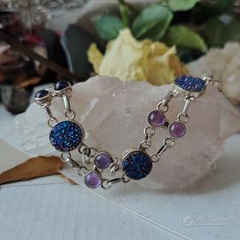 Braccialetto Donna Argento, Ametiste e Drusi