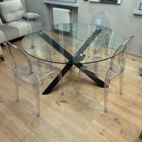 Tavolo rotondo in vetro con set di 4 sedie