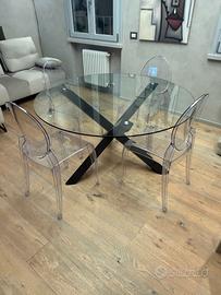 Tavolo rotondo in vetro con set di 4 sedie