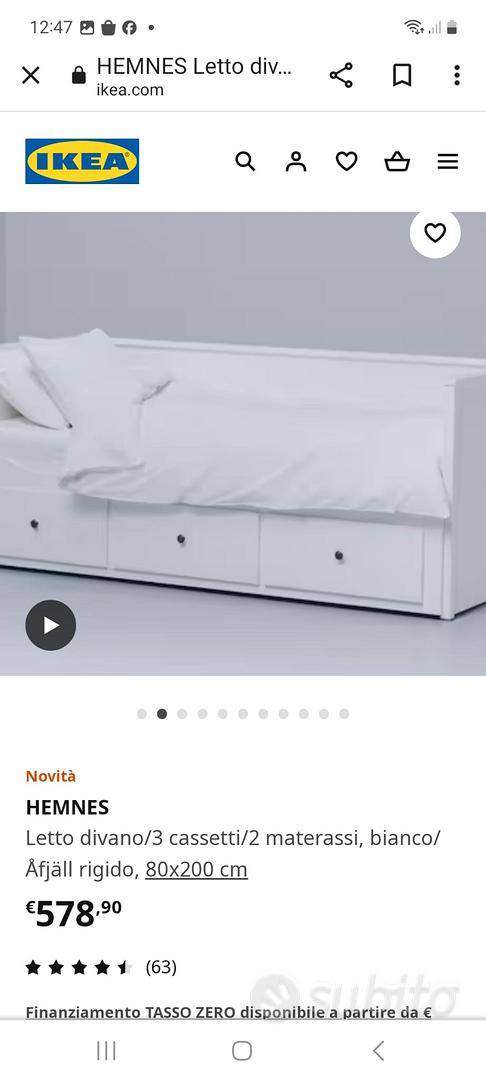 HEMNES letto divano/3 cassetti/2 materassi, grigio/Åfjäll rigido, 80x200 cm  - IKEA Italia