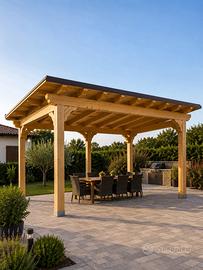 Gazebo in legno lamellare ad una falda, mq. 20/25