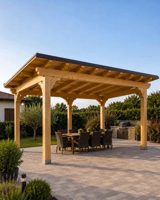 Gazebo in legno lamellare ad una falda, mq. 20/25