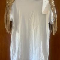 Maglietta bianca con frange e brillantini