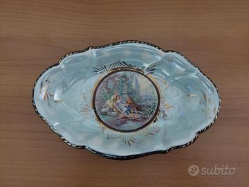 Piatto decorativo ovale ceramica decorata vintage